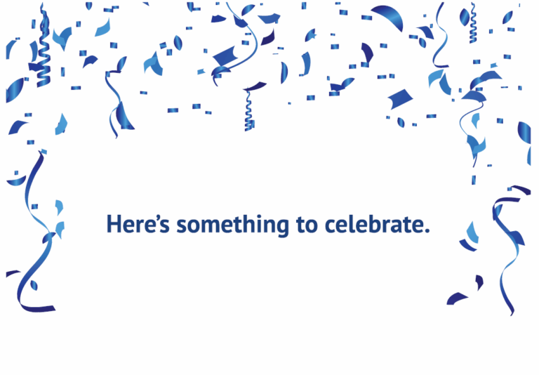 confetti raining down on text reading here's something to celebrate