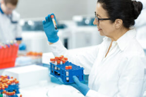 lab technicians examining samples