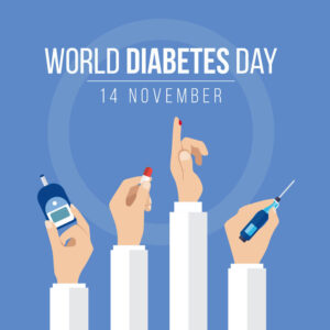 stock graphic featuring various tools used for managing diabetes